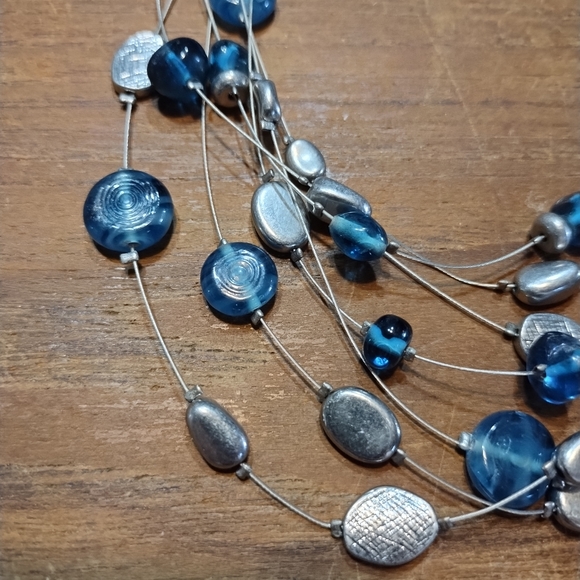 Multi Strand Lia Sophia Necklace, Blue Beads, Silver Wire & Accents - Picture 2 of 9